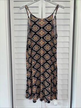 O'Neill Black Midi Slip Dress with Multicolor Medallion Print